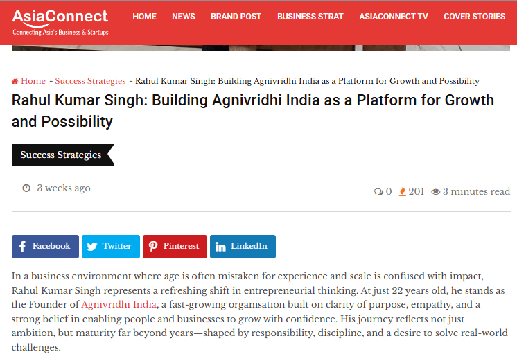 Asia Connect Magazine recognition